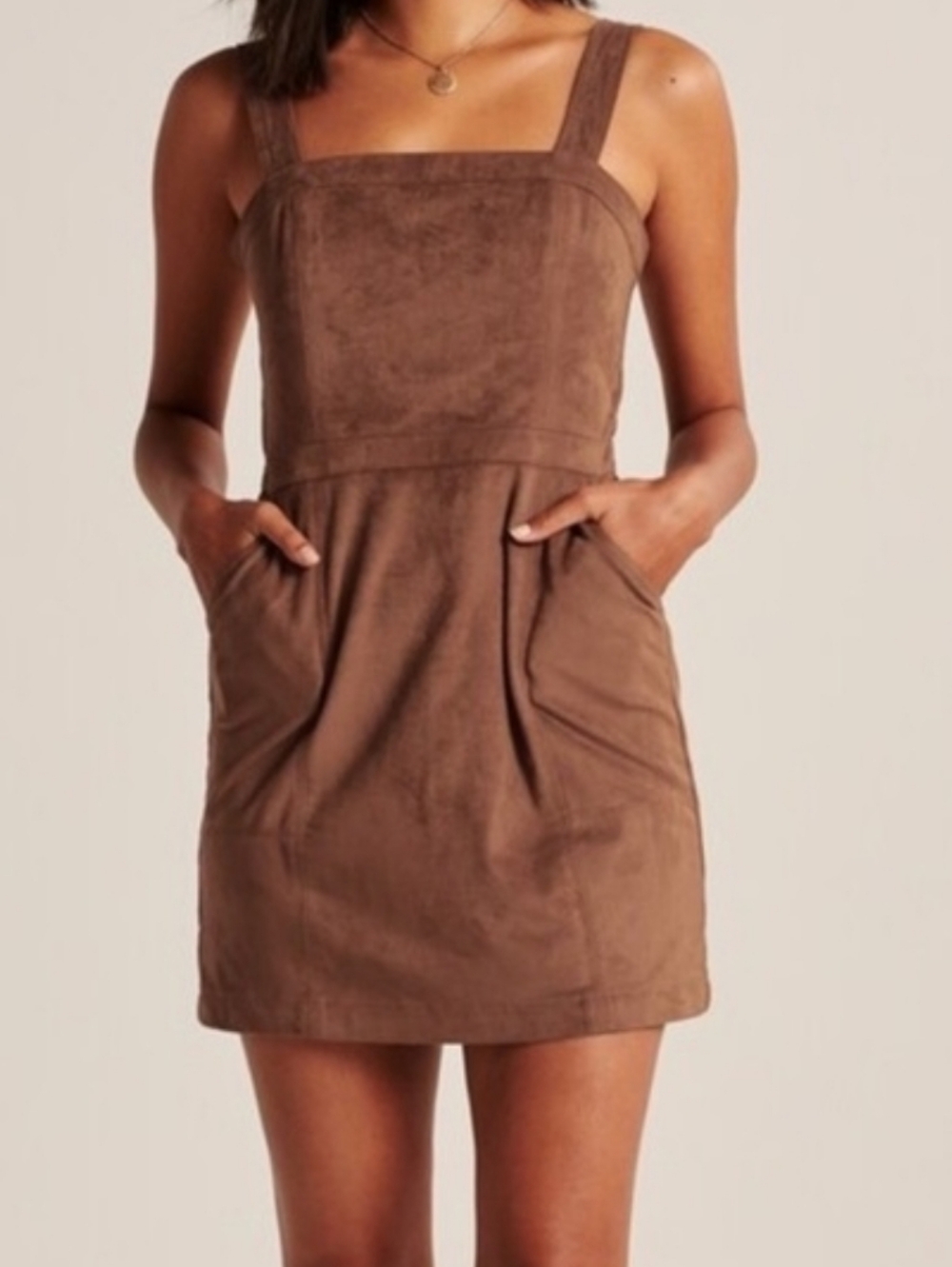 a&f ♡ faux suede pinafore dress overall pockets fall abercrombie & fitch western - Picture 10 of 11